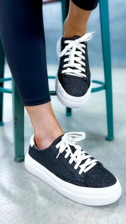 Corkys Footwear SHOES Black Glitter Glaring Sneakers