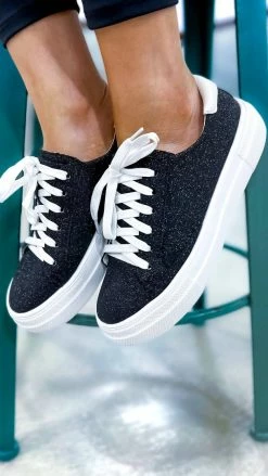 Corkys Footwear SHOES Black Glitter Glaring Sneakers