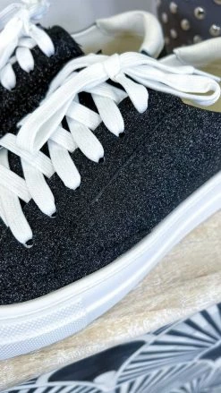 Corkys Footwear SHOES Black Glitter Glaring Sneakers