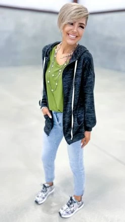 The ZigZag Stripe TOPS & TUNICS Black Happy Mindset Jacket