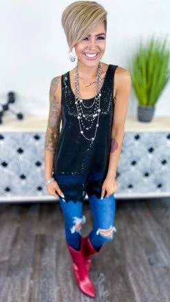 Origami TOPS & TUNICS Black Joyful Glow Tank