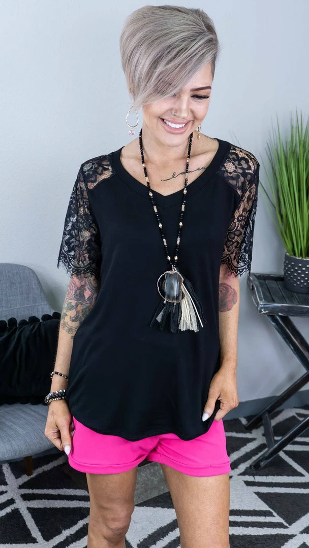 The ZigZag Stripe Black Lace Lovin' Top