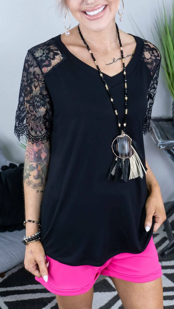 The ZigZag Stripe Black Lace Lovin' Top