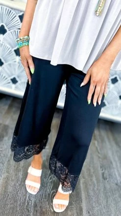 The ZigZag Stripe BOTTOMS Black Lace Trim Gaucho Pants