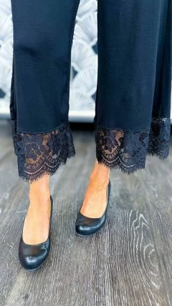 The ZigZag Stripe BOTTOMS Black Lace Trim Gaucho Pants