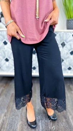 The ZigZag Stripe BOTTOMS Black Lace Trim Gaucho Pants