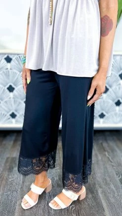 The ZigZag Stripe BOTTOMS Black Lace Trim Gaucho Pants