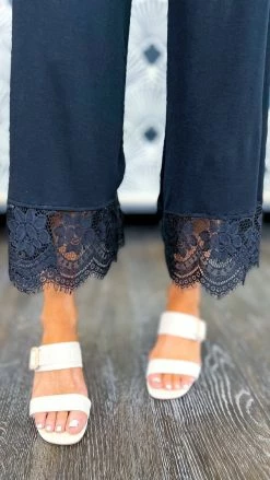 The ZigZag Stripe BOTTOMS Black Lace Trim Gaucho Pants
