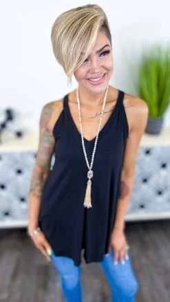 The ZigZag Stripe Black Lake Gal Tank TOPS & TUNICS