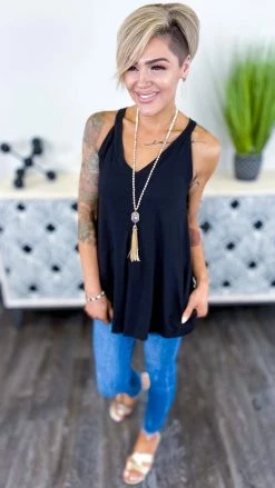 The ZigZag Stripe Black Lake Gal Tank TOPS & TUNICS