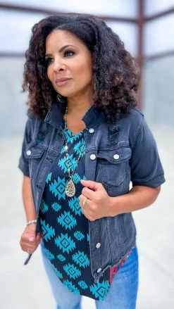 The ZigZag Stripe Black Let's Escape Denim Jacket