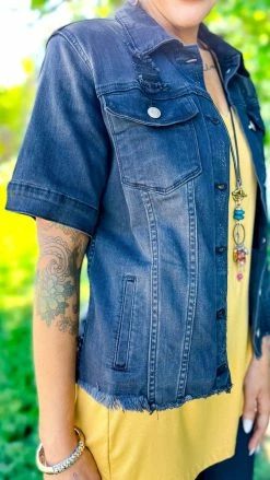 The ZigZag Stripe Black Let's Escape Denim Jacket