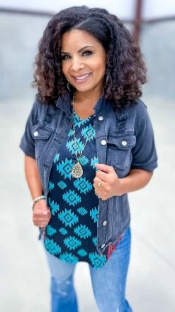 The ZigZag Stripe Black Let's Escape Denim Jacket