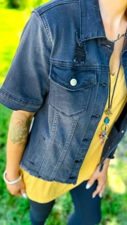 The ZigZag Stripe Black Let's Escape Denim Jacket