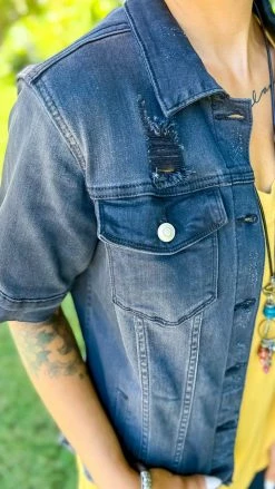 The ZigZag Stripe Black Let's Escape Denim Jacket