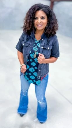 The ZigZag Stripe Black Let's Escape Denim Jacket