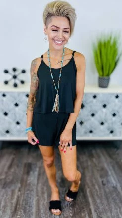 The ZigZag Stripe Black Natural Comfort Romper [NO RETURNS] JUMPSUITS & ROMPERS