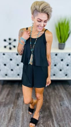 The ZigZag Stripe Black Natural Comfort Romper [NO RETURNS] JUMPSUITS & ROMPERS