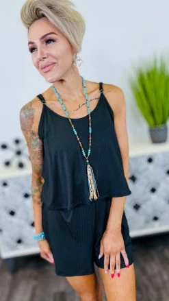 The ZigZag Stripe Black Natural Comfort Romper [NO RETURNS] JUMPSUITS & ROMPERS