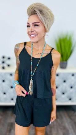 The ZigZag Stripe Black Natural Comfort Romper [NO RETURNS] JUMPSUITS & ROMPERS