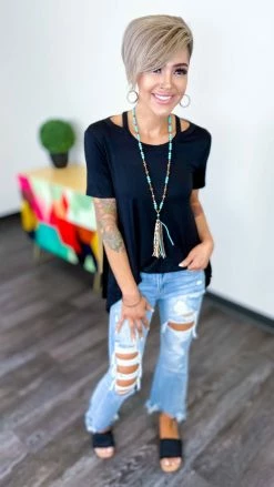 The ZigZag Stripe TOPS & TUNICS Black New Clues Top