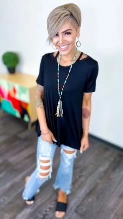 The ZigZag Stripe TOPS & TUNICS Black New Clues Top