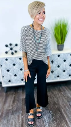 The ZigZag Stripe Black No Joke Gaucho Pants BOTTOMS