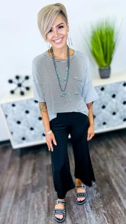 The ZigZag Stripe Black No Joke Gaucho Pants BOTTOMS