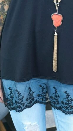 The ZigZag Stripe TOPS & TUNICS Black Reverie Lace Trim Tank