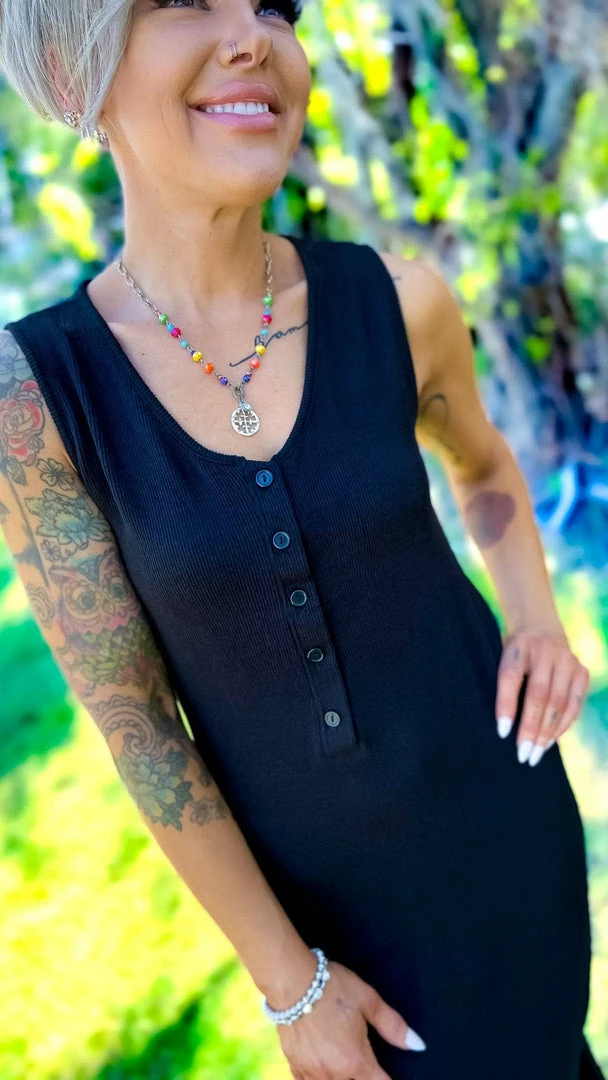 The ZigZag Stripe Black Rooftop Date Dress DRESSES