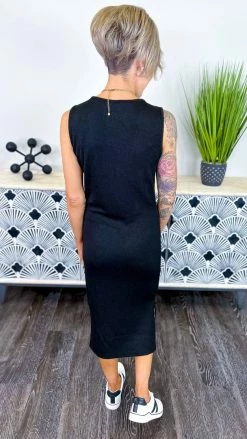 The ZigZag Stripe Black Rooftop Date Dress DRESSES