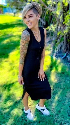 The ZigZag Stripe Black Rooftop Date Dress DRESSES