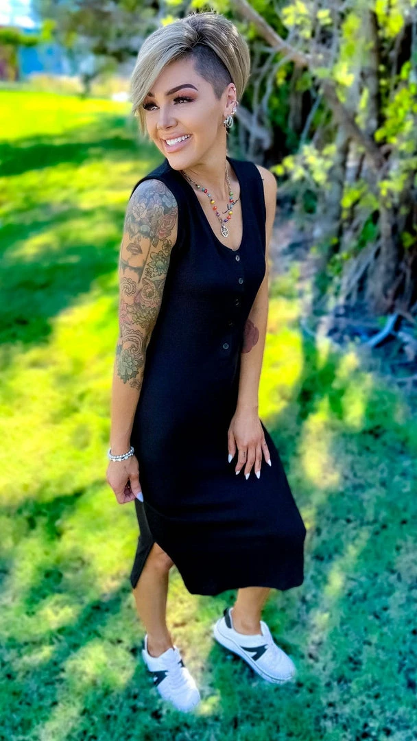 The ZigZag Stripe Black Rooftop Date Dress DRESSES