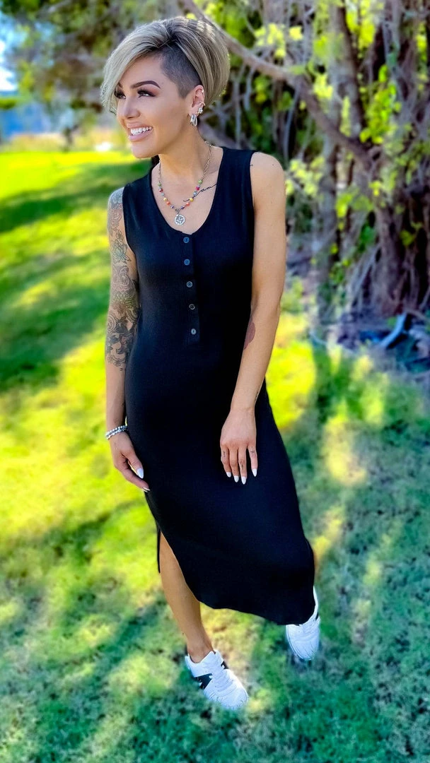 The ZigZag Stripe Black Rooftop Date Dress DRESSES