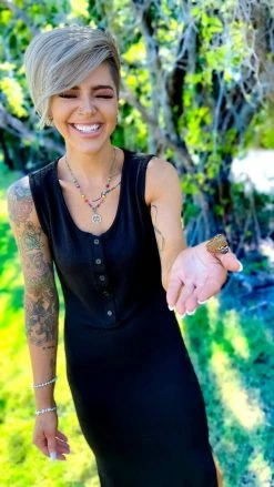 The ZigZag Stripe Black Rooftop Date Dress DRESSES