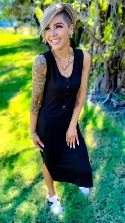 The ZigZag Stripe Black Rooftop Date Dress DRESSES