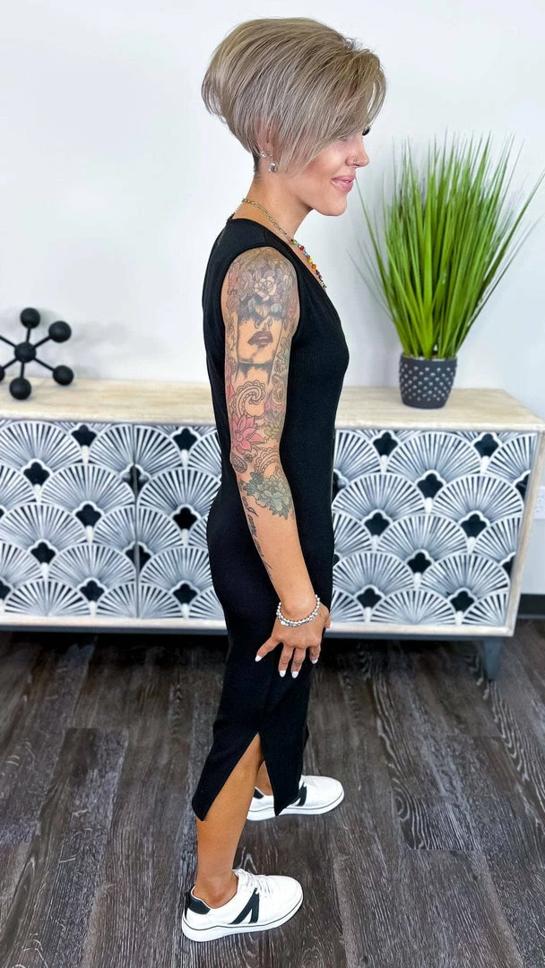 The ZigZag Stripe Black Rooftop Date Dress DRESSES