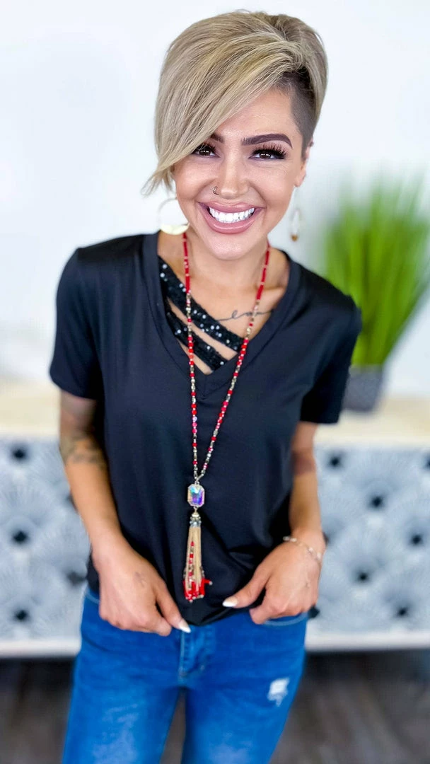 The ZigZag Stripe TOPS & TUNICS Black Sequin Sensation Top