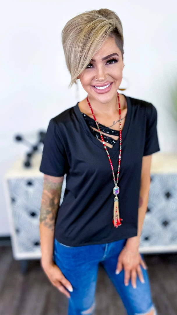 The ZigZag Stripe TOPS & TUNICS Black Sequin Sensation Top