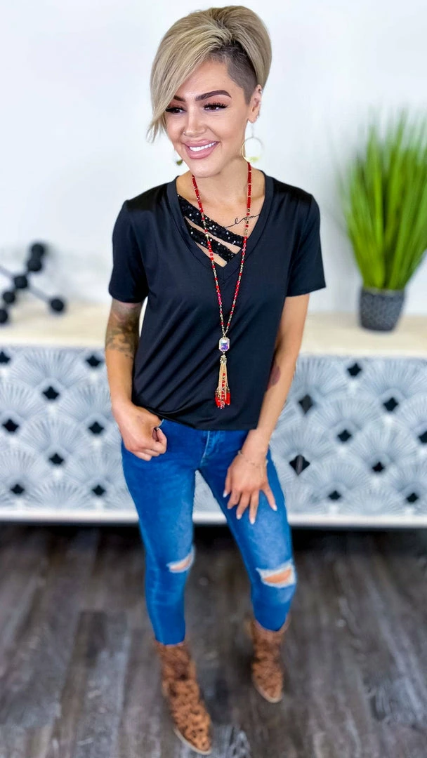 The ZigZag Stripe TOPS & TUNICS Black Sequin Sensation Top