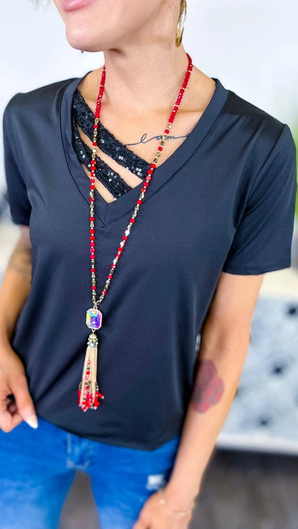 The ZigZag Stripe TOPS & TUNICS Black Sequin Sensation Top