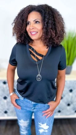 The ZigZag Stripe TOPS & TUNICS Black Sequin Sensation Top