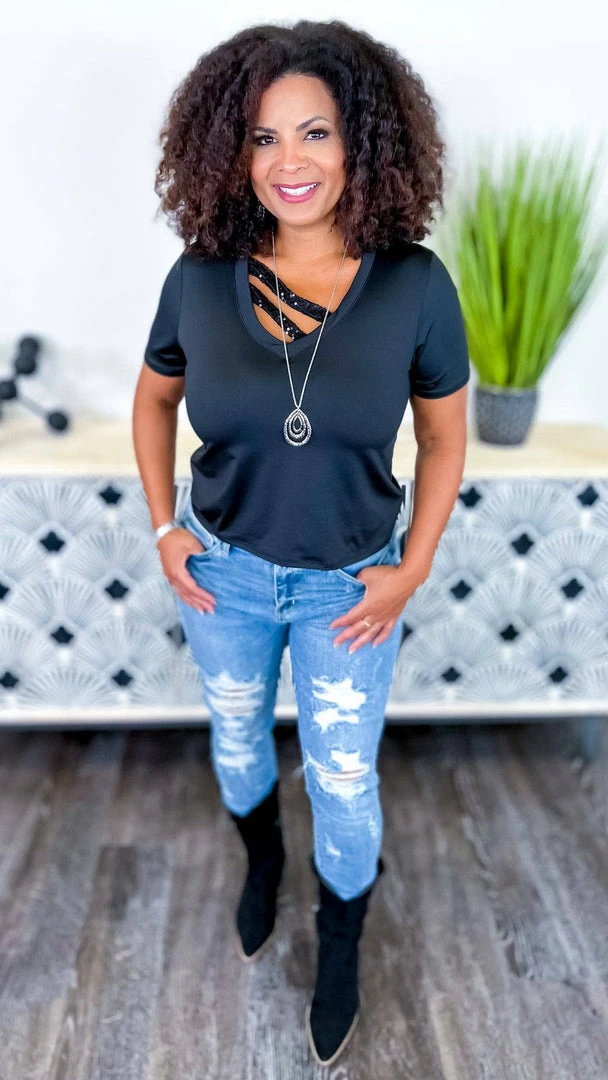 The ZigZag Stripe TOPS & TUNICS Black Sequin Sensation Top