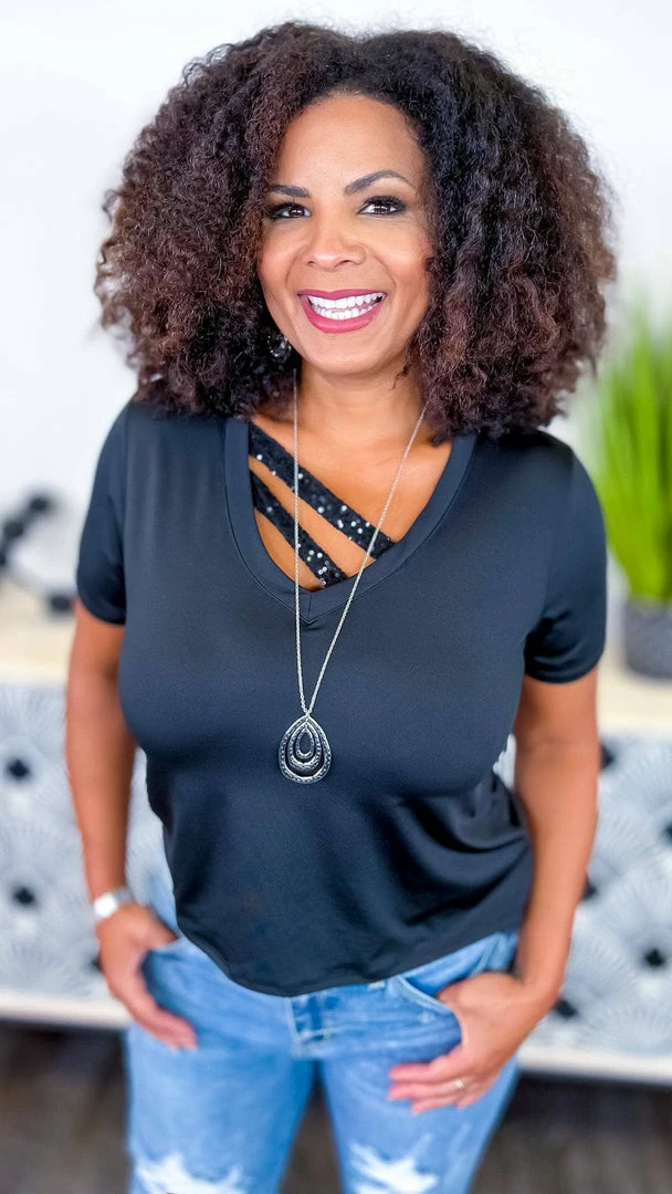 The ZigZag Stripe TOPS & TUNICS Black Sequin Sensation Top