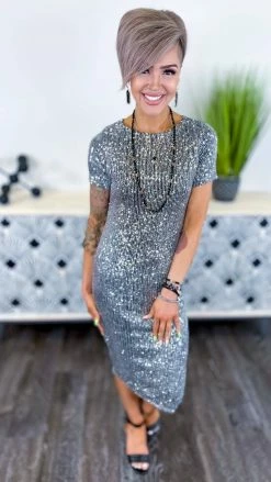 The ZigZag Stripe Black Silver Busy Slaying Dress DRESSES