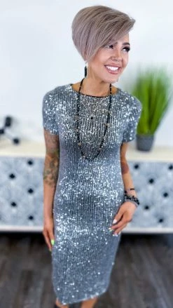 The ZigZag Stripe Black Silver Busy Slaying Dress DRESSES