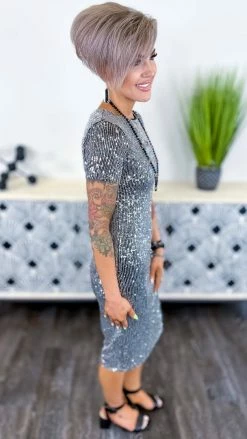 The ZigZag Stripe Black Silver Busy Slaying Dress DRESSES