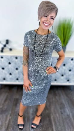 The ZigZag Stripe Black Silver Busy Slaying Dress DRESSES