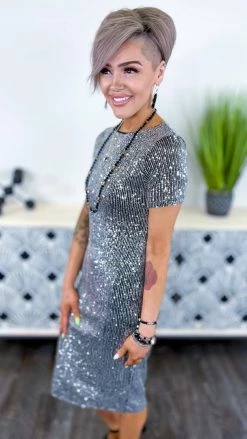 The ZigZag Stripe Black Silver Busy Slaying Dress DRESSES