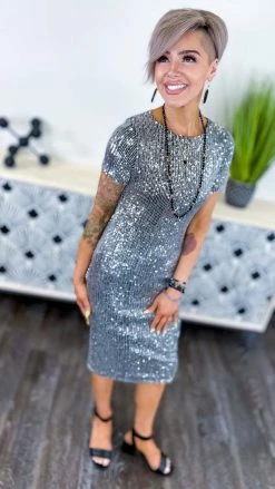 The ZigZag Stripe Black Silver Busy Slaying Dress DRESSES